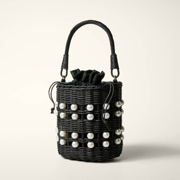 ♠️ Kate Spade New York x Target Pearl Embellished Basket Bucket Bag Black NWT - Picture 2 of 5